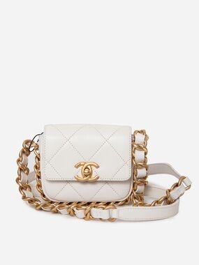 Pre-Owned Chanel Calfskin Mini Framing Chain Flap white